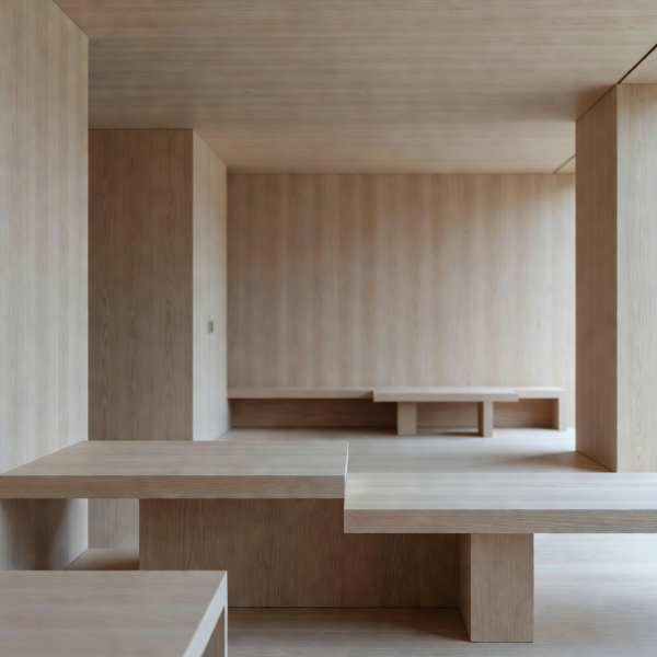 Minimalist wooden interior architecture at Sora Shift Resort